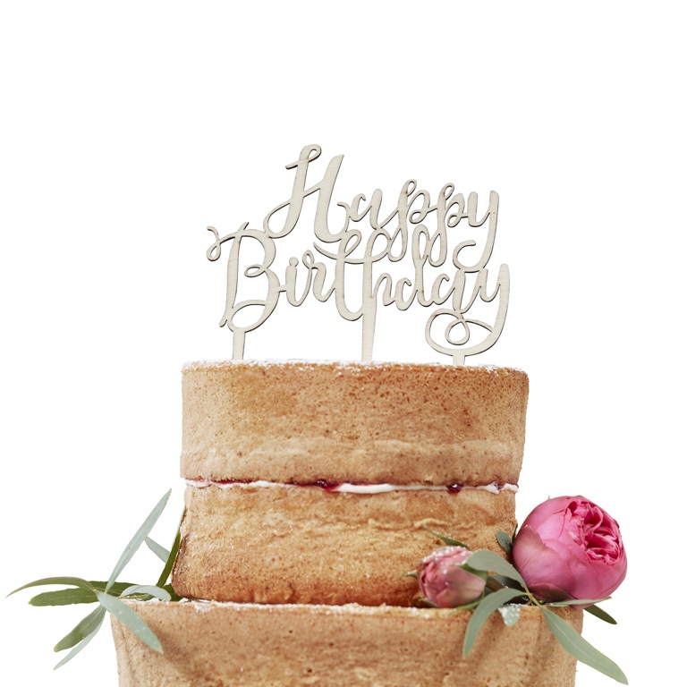 Drevená Ozdoba na Tortu - Happy Birthday